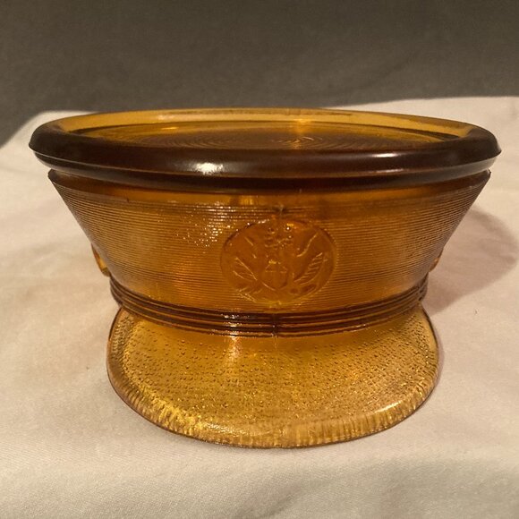 VTG Jeanette Glass Lady Berkshire 1942 AmberPowder Dish & Lid (2 pcs)-4.5" D-EUC - Picture 1 of 9